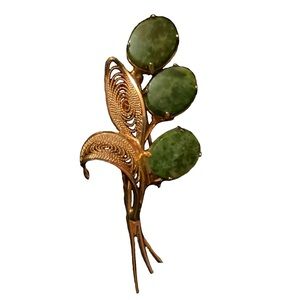 Green Stone and Gold Burt Casell Vintage Brooch